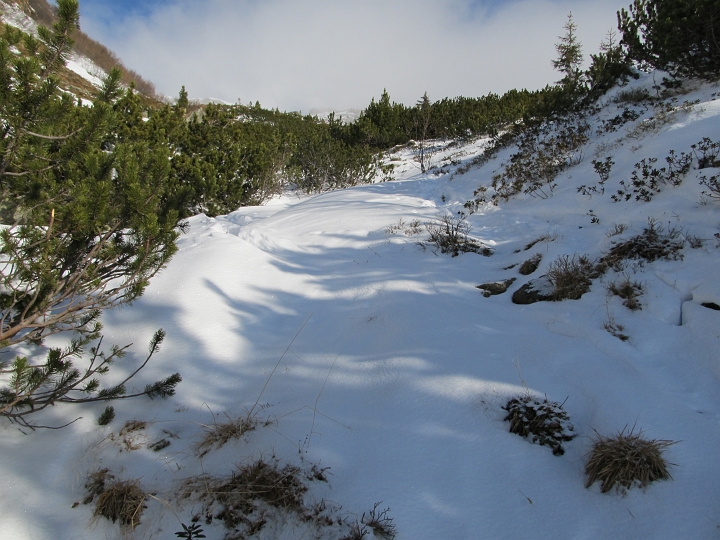 IMG_4365.JPG - Nun wird es steil und das bei tiefem Schnee. Auf dem Grat oben stürmt es.